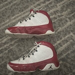 Jordan Red and White Sneakers with Patent Leather